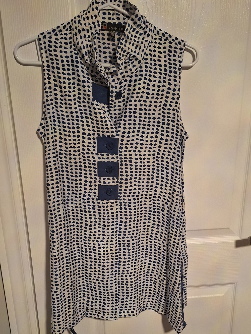 Sleeveless Navy Dot Tunic with Button Placket